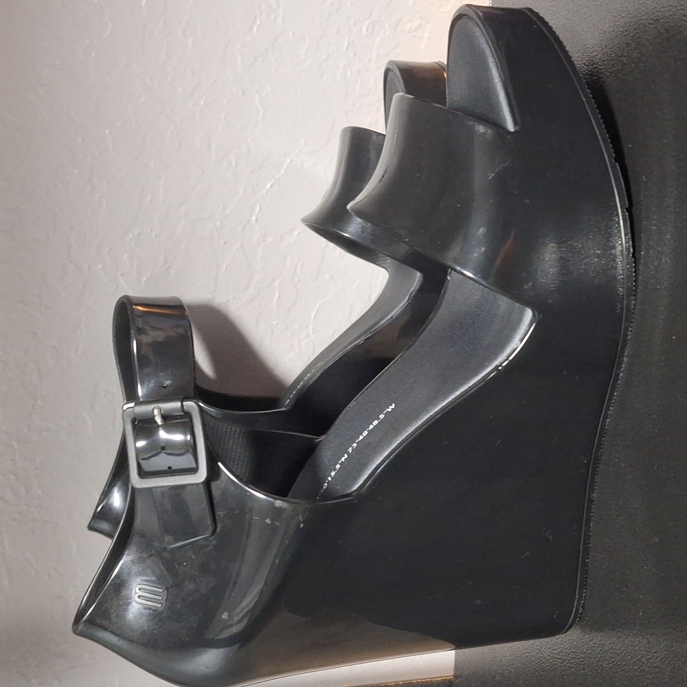 Melissa Mar black shiny jelly Wedge platform heel sandals 8